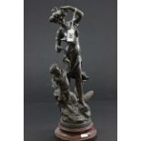 Spelter figure of a Woman & Child with plaque to the wooden base marked L'Amour Arme