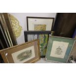 Seven various framed & glazed pictures and prints to include Wiltshire map, watercolours etc