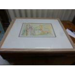 Signed watercolour d'ecole de dausel II plus another watercolour, both framed & glazed