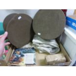 Two vintage military caps, kit bag, & other related items