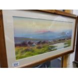 Pair of watercolours by WH Bancroft of landscape scenes 14x27" inside frame