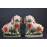 Pair of Staffordshire style rabbits