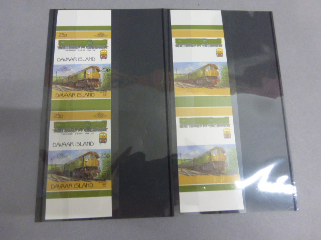 Stamps - Davaar Island train imperf colour missing Black pair Davaa Island train imp pair