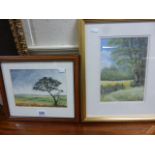 A gilt framed water colour of a rural scene and one other similar.