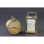 Brass Cased Carriage Clock with White Enamel Dial ( lacking hands ) together with Brass Cased