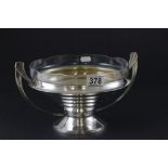 Art Deco French Crystal Glass Fruit Bowl on a French Silver Twin Handled Stepped Base