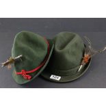 Vintage Alpine Swiss Hat with feather attachment made by Minnorf JagDuSport together with another
