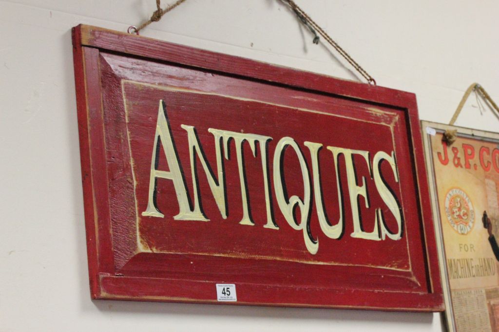 Red Wooden Handpainted ' Antiques ' Sign