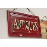 Red Wooden Handpainted ' Antiques ' Sign