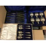 Quantity of Cased Silver Plated Cutlery plus Five Silver Teaspoons