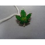 Sterling Silver and Green Enamel Maple Leaf Brooch