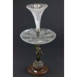 Art Nouveau Glass Bowl with Central Epergne Flute raised on a Metal Support on the form of an Art