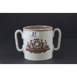 19th Century transfer ware twin handled cider mug