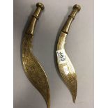 Pair of brass engraved Persian style knifes