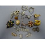 Twenty Two Vintage Brooches including Harry S Bick Orchid Brooch