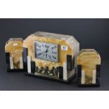 Art Deco Marble Clock Garniture ' Dance of the Children '