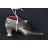 White Metal Pin Cushion in the form of a Shoe