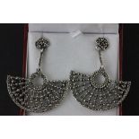 Pair of silver and marcasite fan shaped Art Deco style earrings