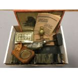 Box of Mixed Collectables including Buddha, Slide Rule, Terrier Print, etc