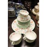 Minton ' Haddon Hall ' Tea Ware including 6 Tea Cups, 6 Sauces, 6 Tea Plates and Dinner Plate