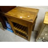 Vintage pine kitchen prep table with slatted shelves