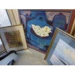 Collection of Watercolours including Spanish City Scape by Diaz