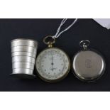 Gilt Cased Circular Pocket Pressure Gauge made by Hymans & Cox together with a Collapsible Stirrup