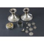 Collection of mixed silver items to include Candlesticks