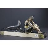 Art Deco Spelter and Marble Figure Group of a Dancing Lady and Pheasant