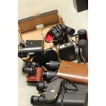 Six cased pairs of binoculars to include naval style