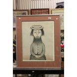 L S Lowry, ' Woman with Beard ', framed and glazed signed coloured print bearing blindstamp and Fine