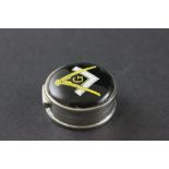 Silver pill box with masonic enamel image to the lid