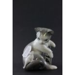 Lladro Model of Cat with Pink Bow and Mouse sat on tail