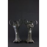 Pair of Art Nouveau Pewter Tall Trumpet Vase Sleeves