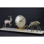 Art Deco Style French Clock, the face marked Silvoz Paris, surmounted by Two Deer