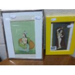 Two Indian School Hand Painted Gouaches, Semi Nudes