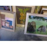 A group of paintings and prints.