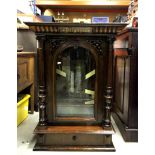 19th century Mahogany Polyphon cabinet, with drop a penny in the slot brass sign on side, has key