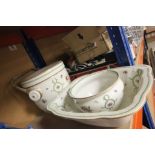 Victorian slop bucket, washbasin and pot