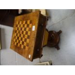 19th century Walnut Games / Work Table, the top inlaid with a chess board over drawer and sliding