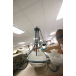 Large Central Four Branch Light Fitting with Metal Frame and Large Opaque Glass Central Well with