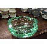 French Daum Controlled Bubble Green Glass Bowl c1960