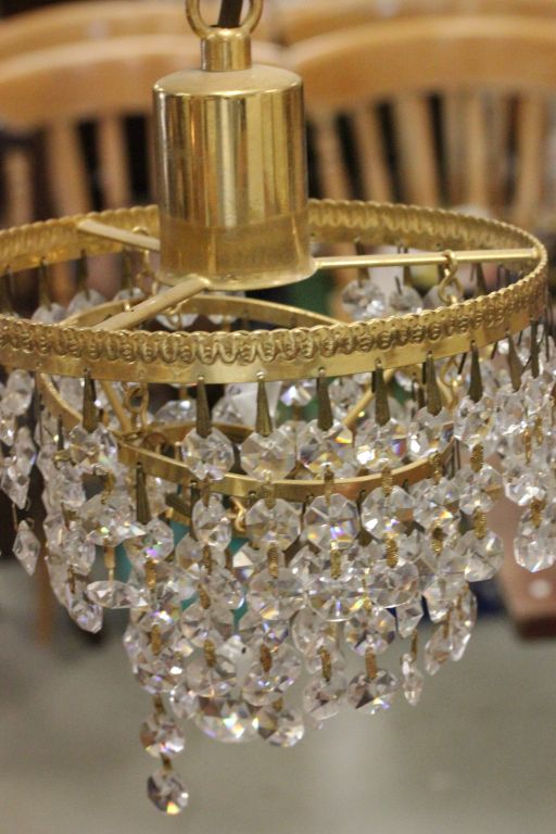 Two vintage light chandeliers with crystal drops