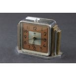 Art Deco French Alarm Clock with stepped shoulders, the square face marked Dep Savoy
