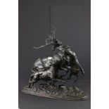Spelter Group of Stag being attacked by Two Hunting Dogs