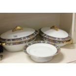 Pair of Limoge Floral and Gilt Decorated Tureens plus matching Tazza