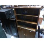 Retro Teak Display Cabinet with two sliding glass doors over cupboard
