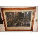 A large antique monochrome print titled THE TRIALS OF WILLIAM RUSSELL 1683 contained within a