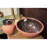 CH Brannam Barnstaple - a part glazed dairy bowl and similar jug