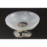 Art Deco ' Ezan ' French Iridescent Rose Design Glass Bowl raised on a Wooden Stepped Support and
